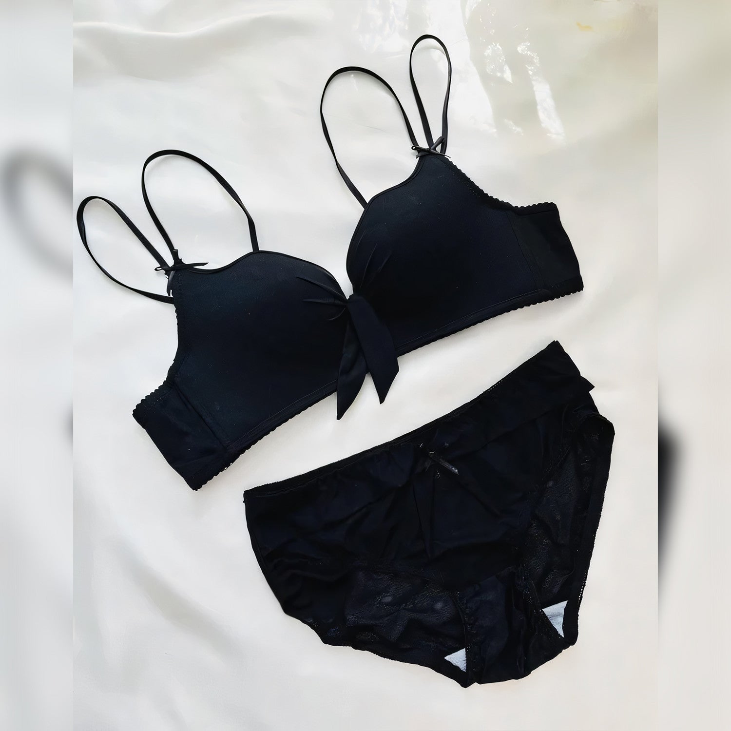 Padded Non-Wire Bow Style Bra Set - Undeora