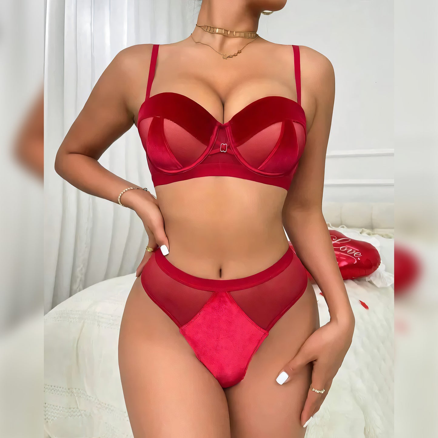 Velvet Half Cup Bra Set - Undeora