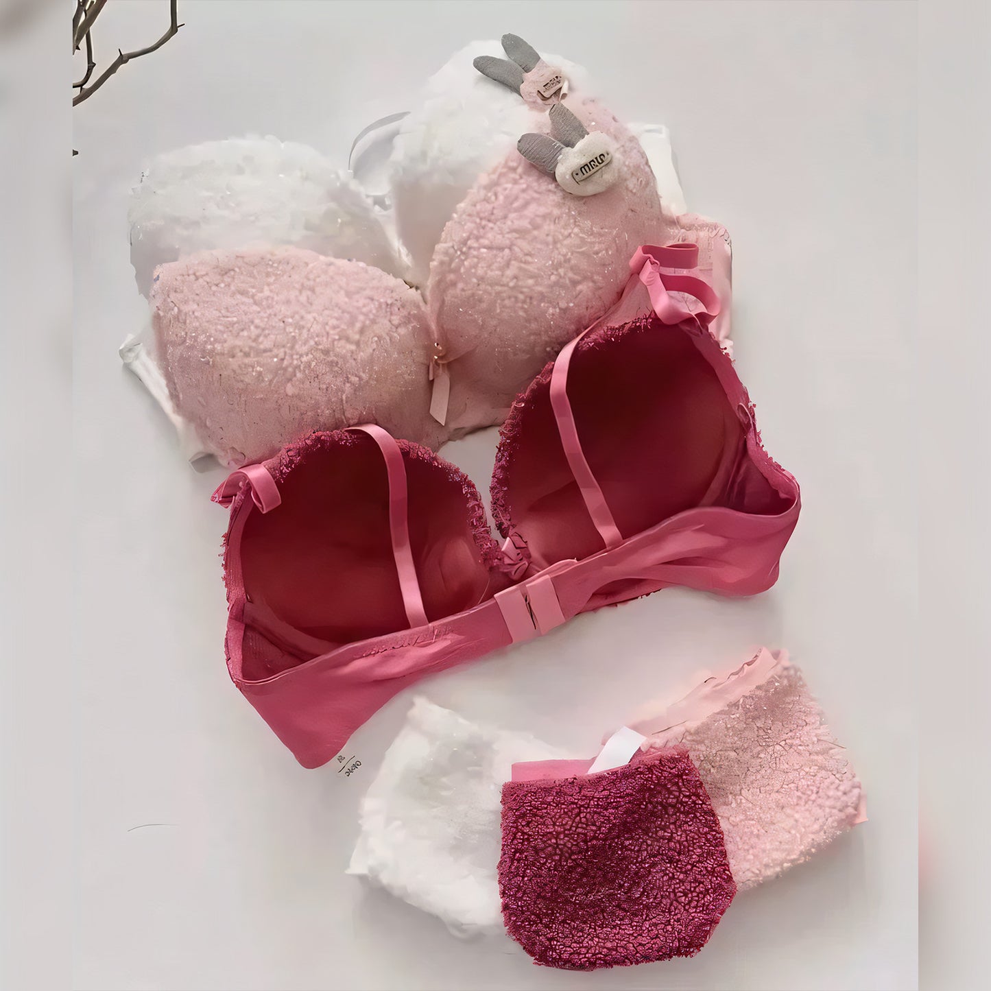 Cute Bunny Plush Bra Set - Undeora