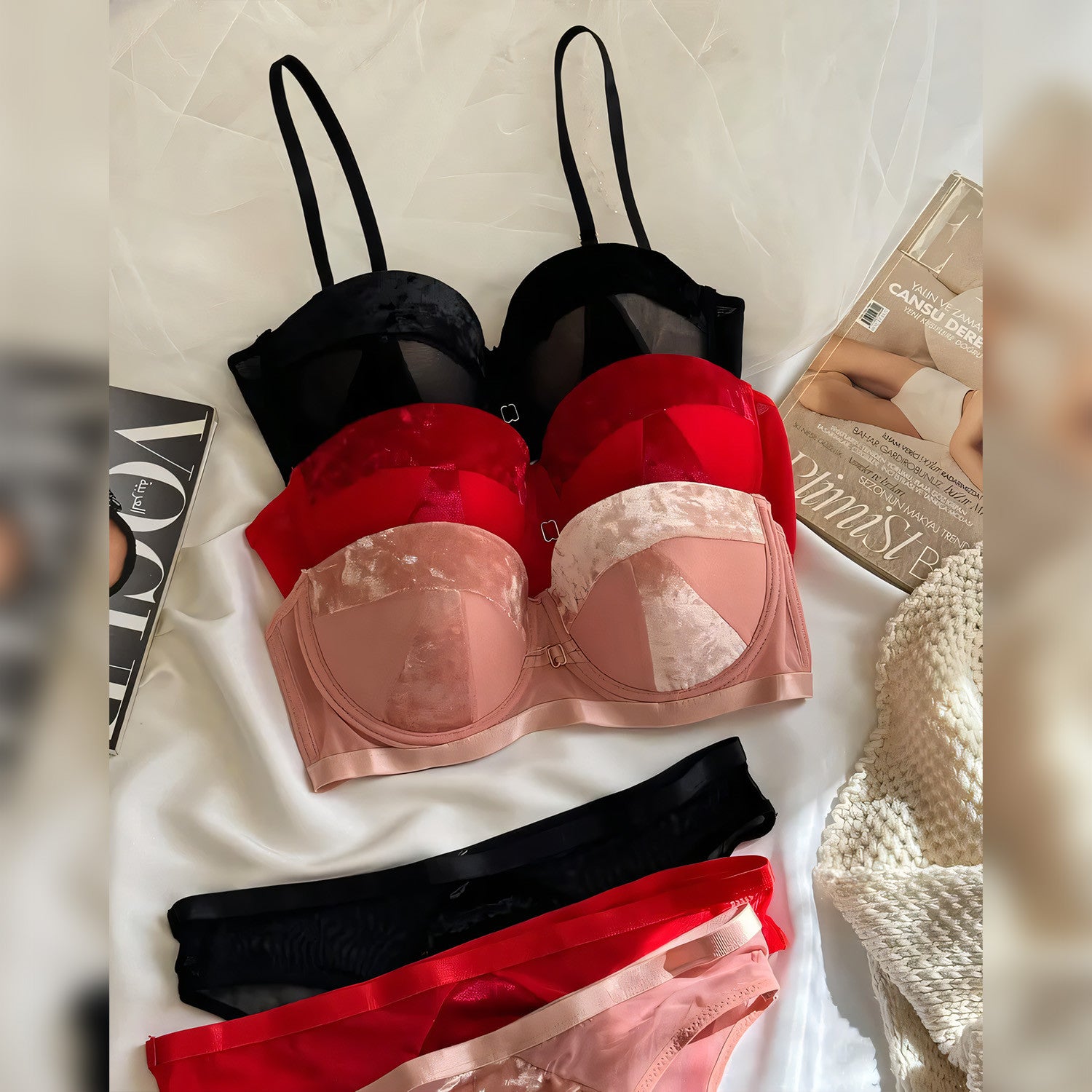 Velvet Half Cup Bra Set - Undeora