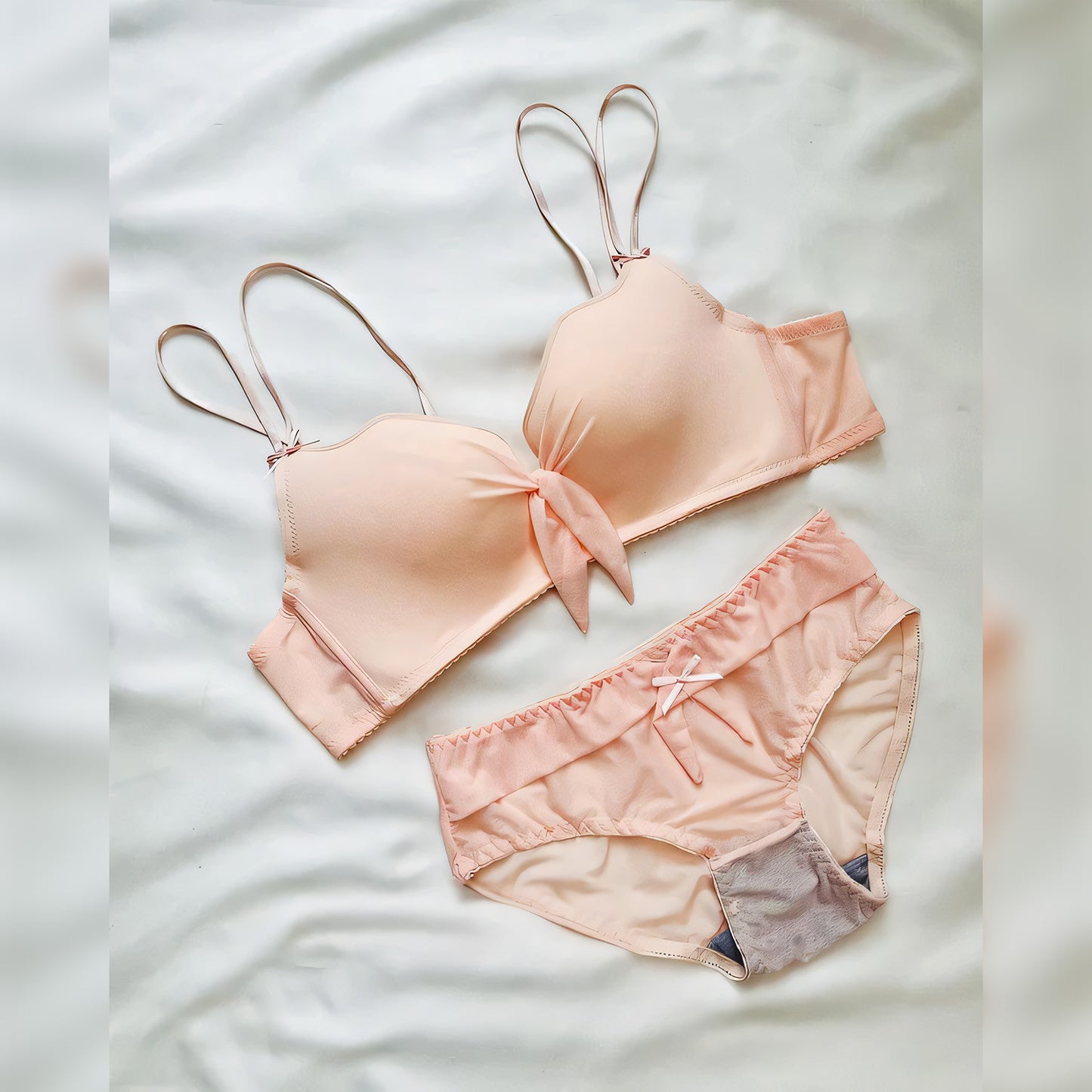 Padded Non-Wire Bow Style Bra Set - Undeora