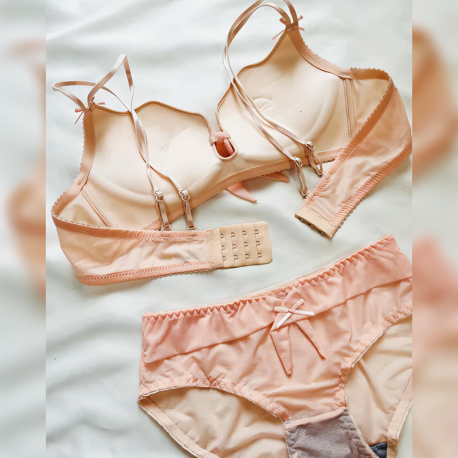 Padded Non-Wire Bow Style Bra Set - Undeora