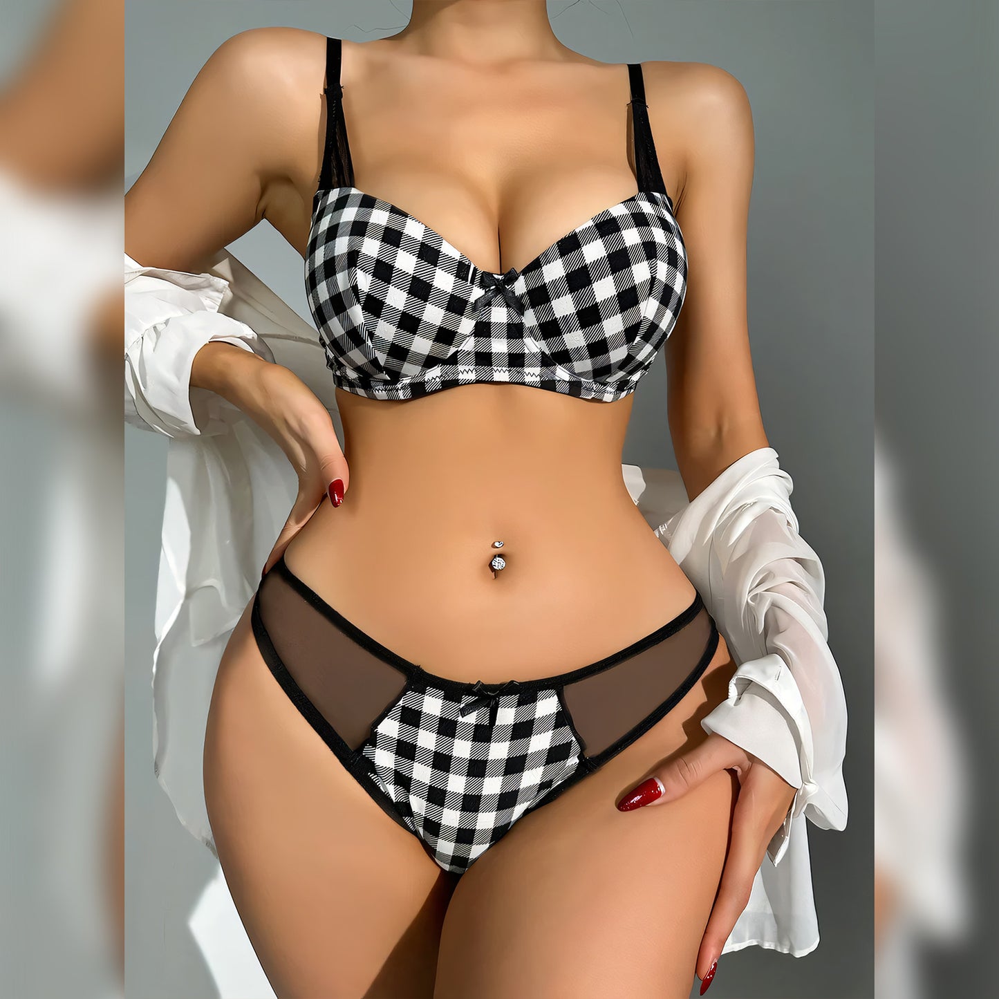 Check Design Push-up Wired Bra Set - Undeora