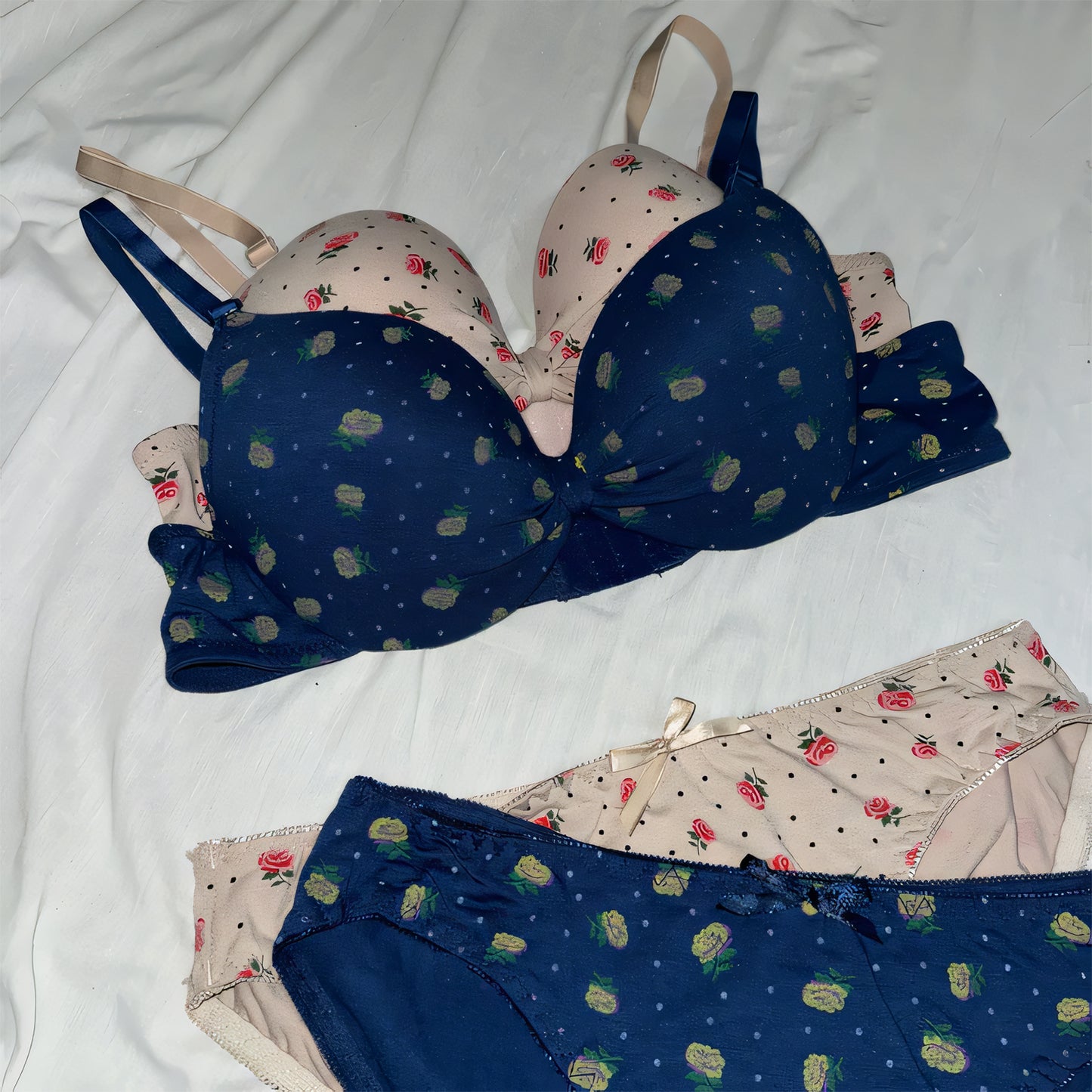 Flower Printed Padded Bra Set