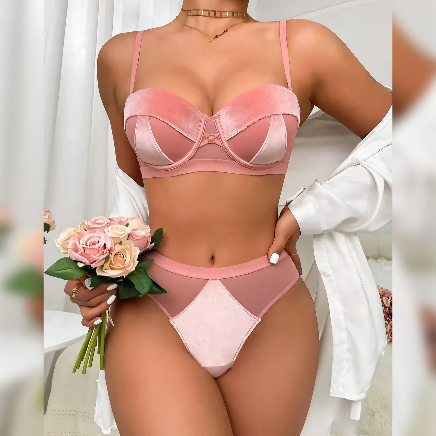 Velvet Half Cup Bra Set - Undeora