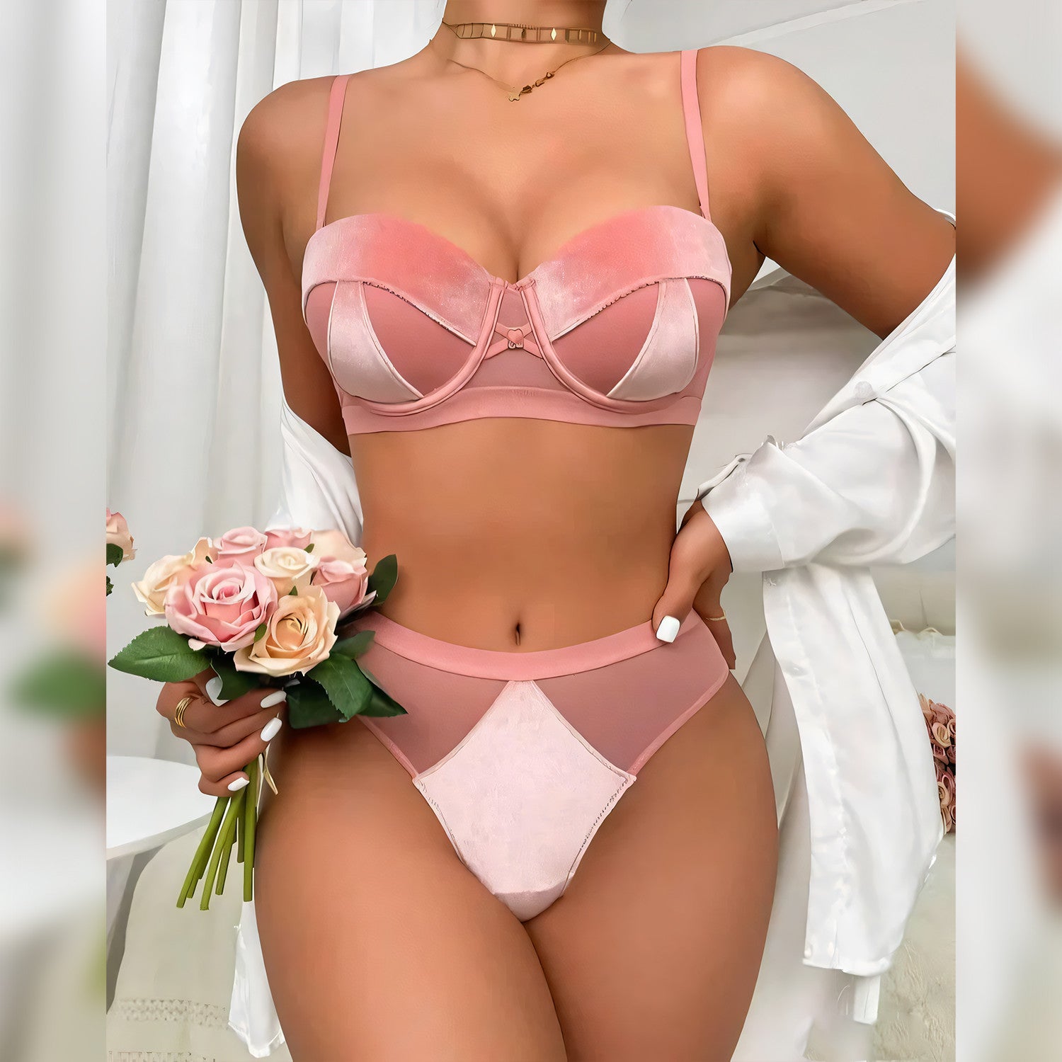 Velvet Half Cup Bra Set - Undeora