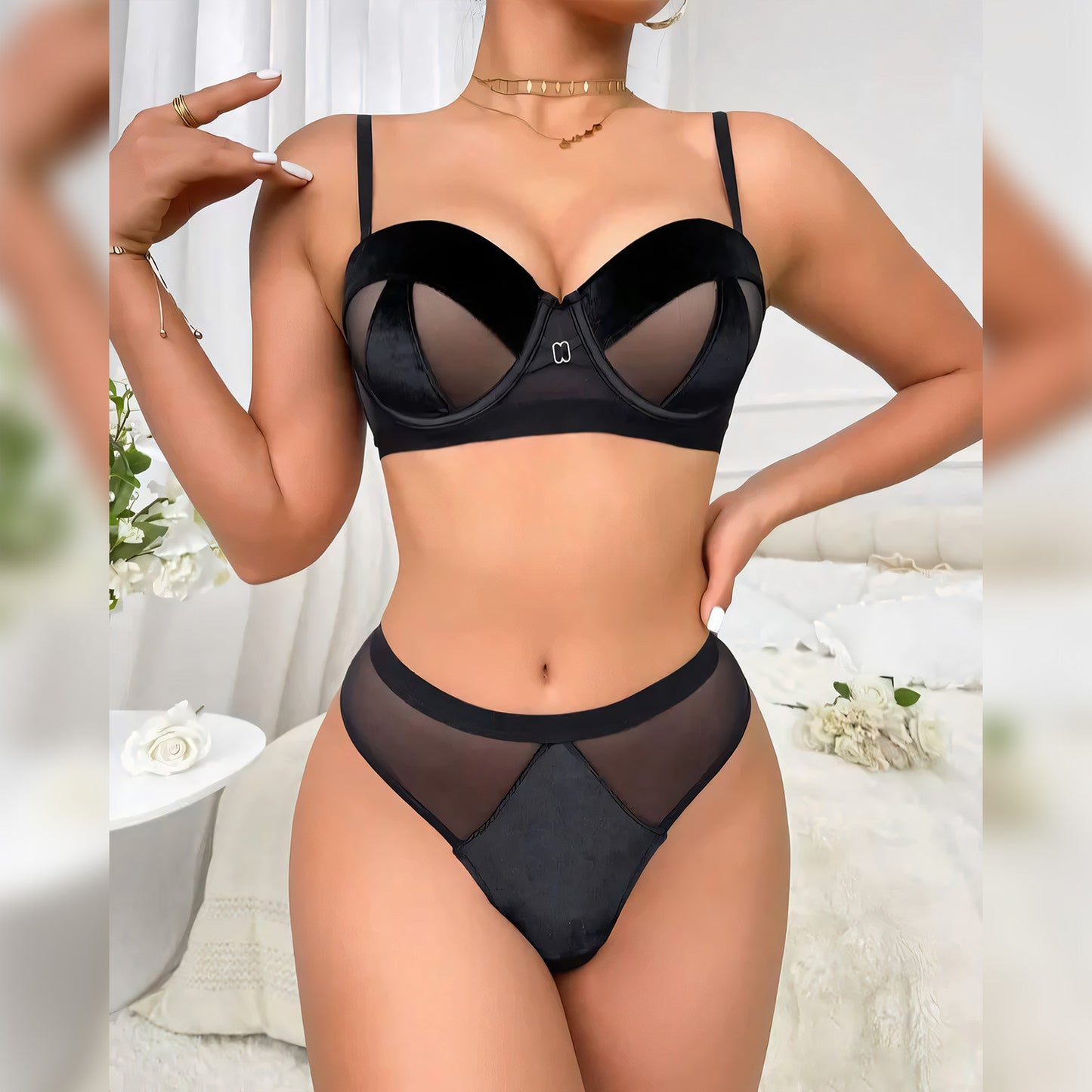 Velvet Half Cup Bra Set - Undeora