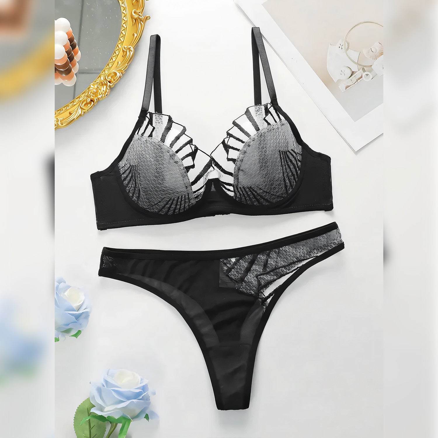 Butterfly Line Mesh Push-up Lingerie - Undeora