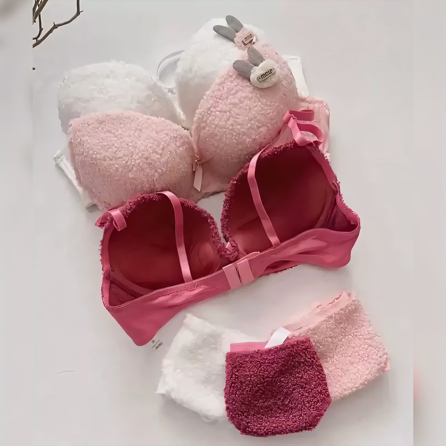 Cute Bunny Plush Bra Set - Undeora