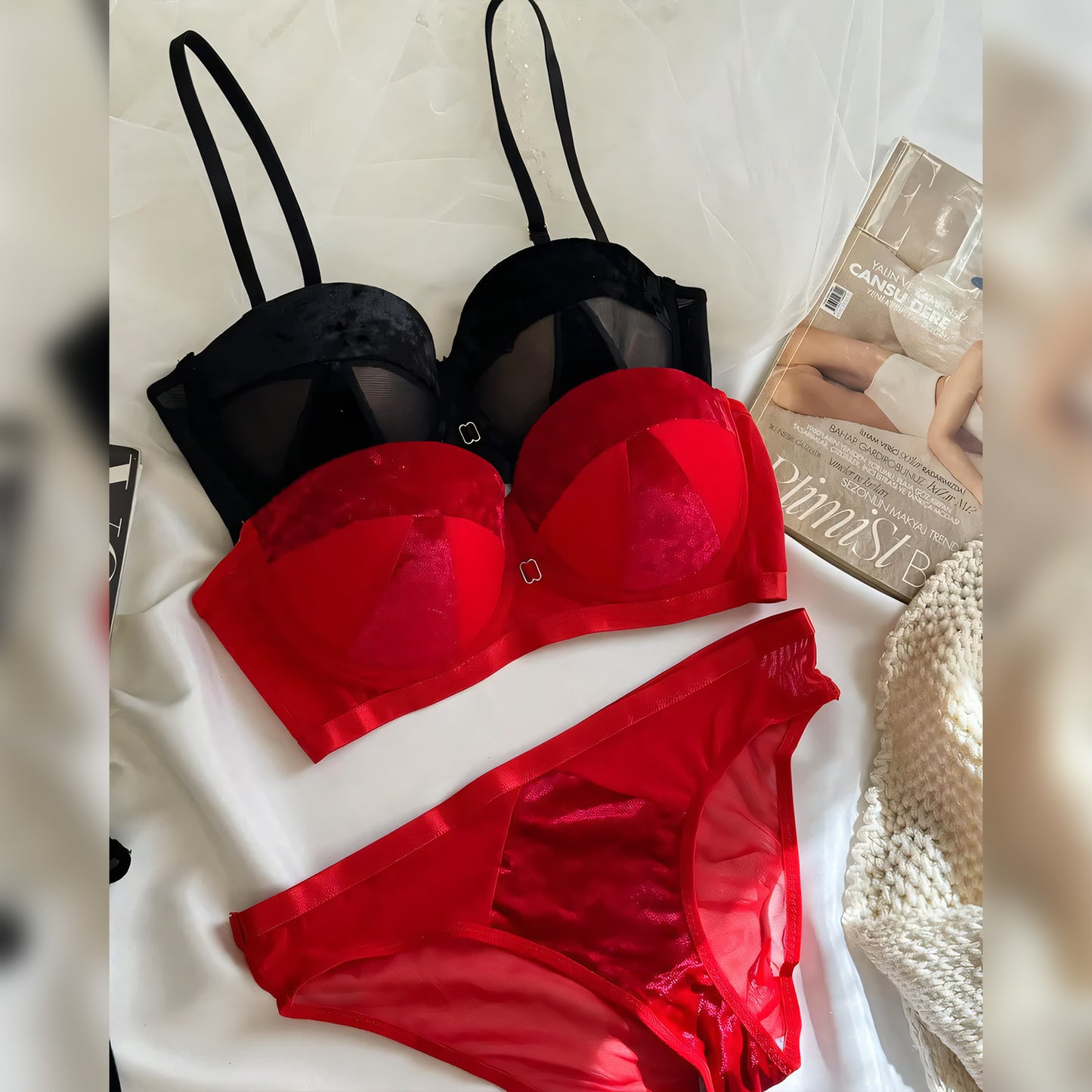 Velvet Half Cup Bra Set - Undeora