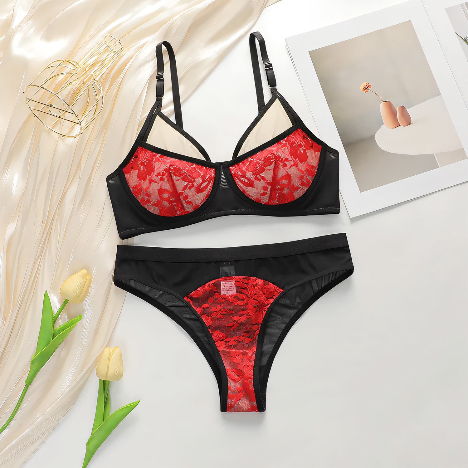 Lace Red Festive Push-up lingerie - Undeora