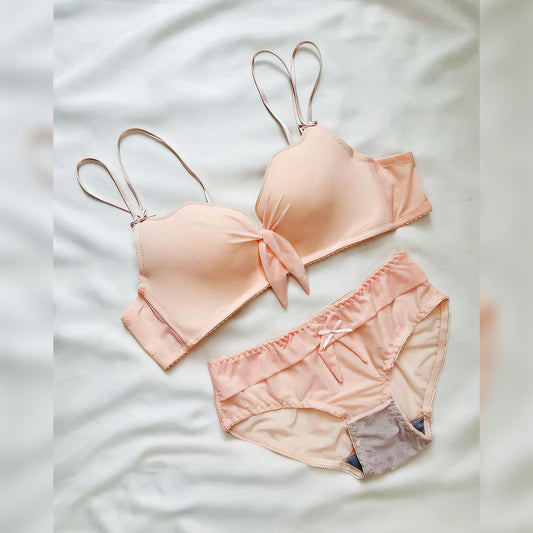 Padded Non-Wire Bow Style Bra Set - Undeora