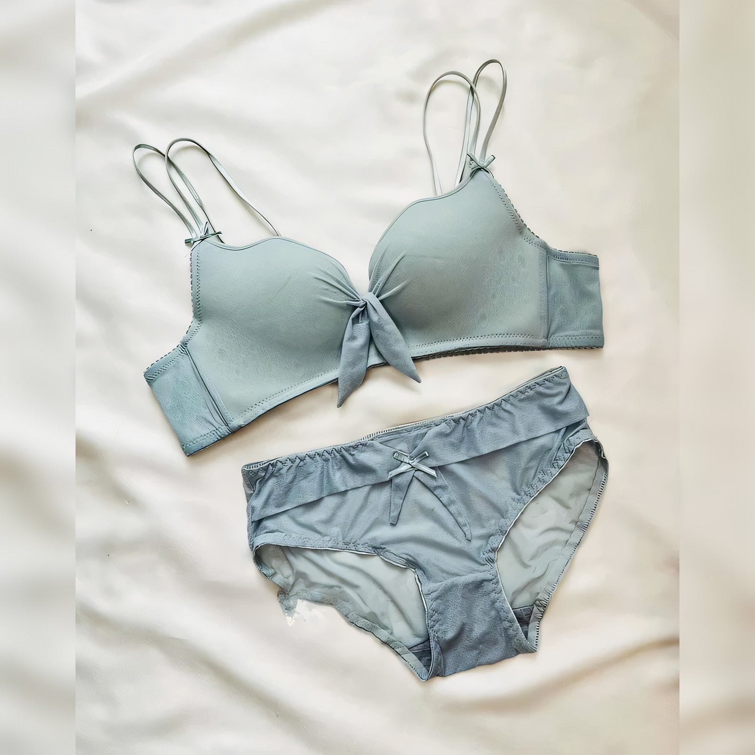 Padded Non-Wire Bow Style Bra Set - Undeora