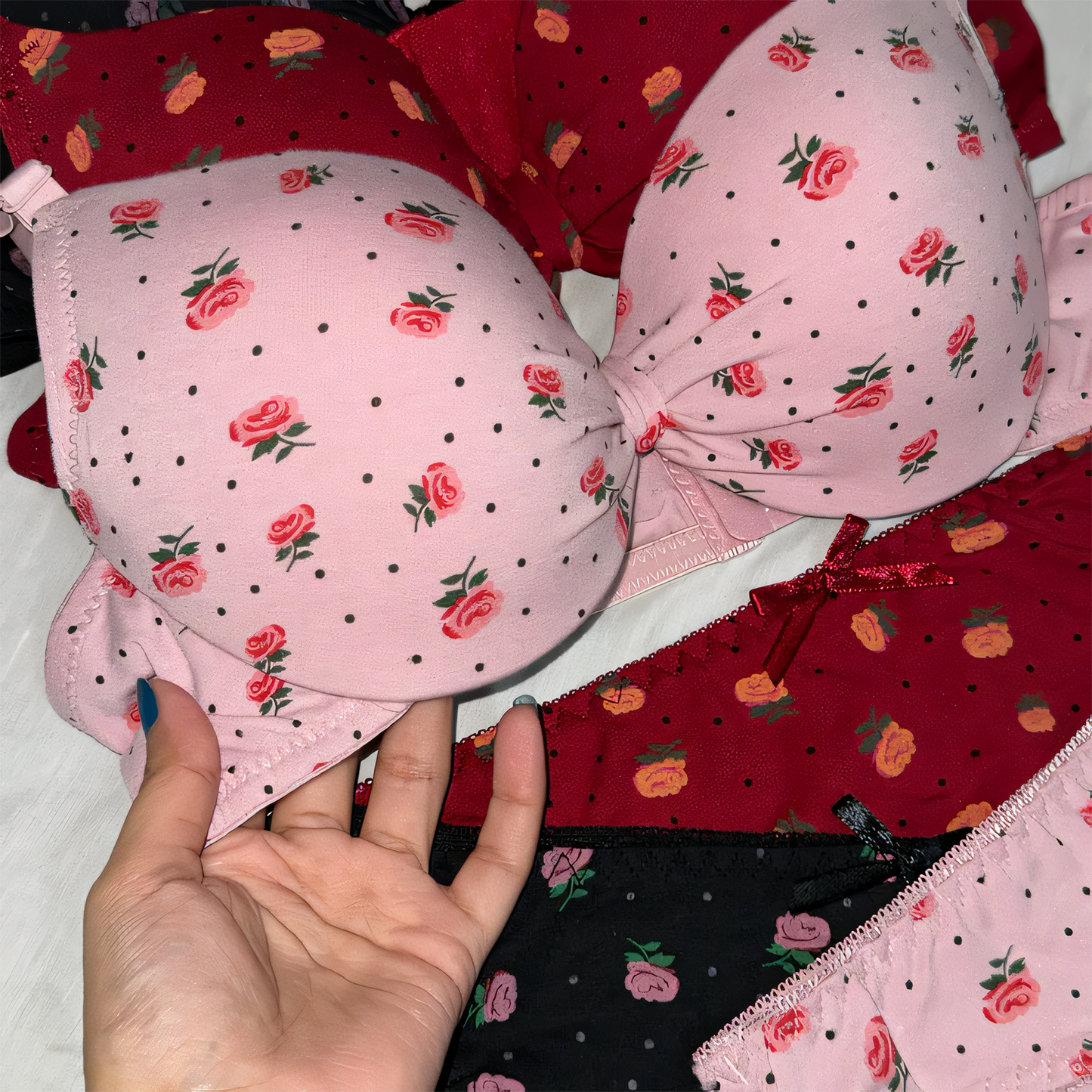 Flower Printed Padded Bra Set