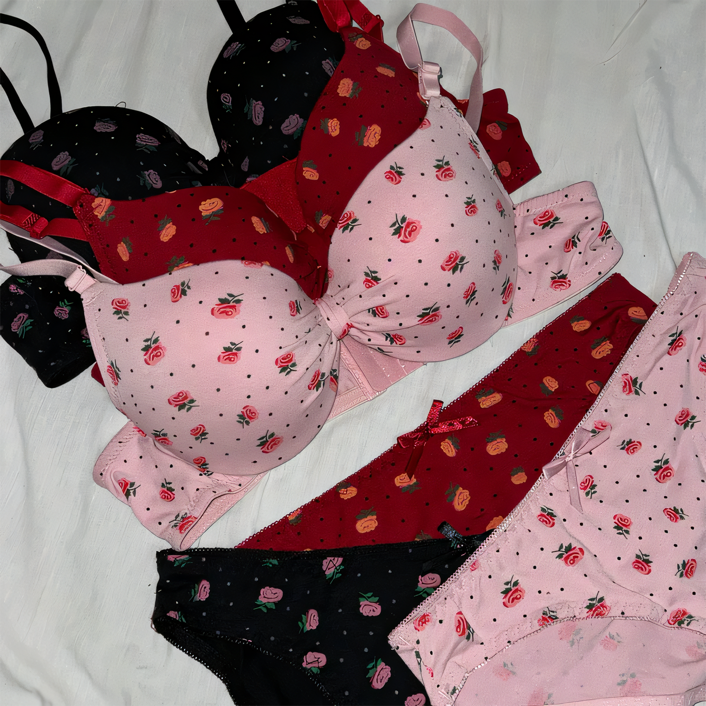 Flower Printed Padded Bra Set