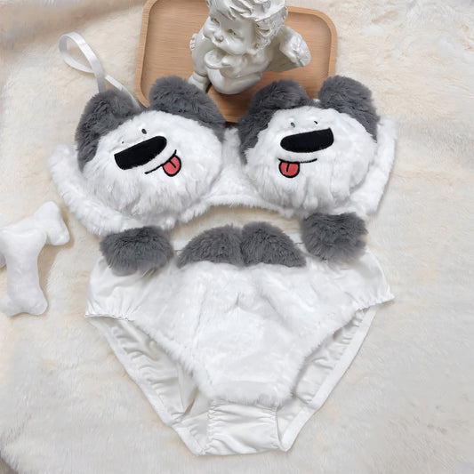 Anime Puppy Dog Plush Bra Set - Undeora