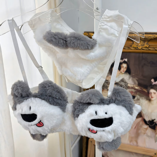 Anime Puppy Dog Plush Bra Set - Undeora