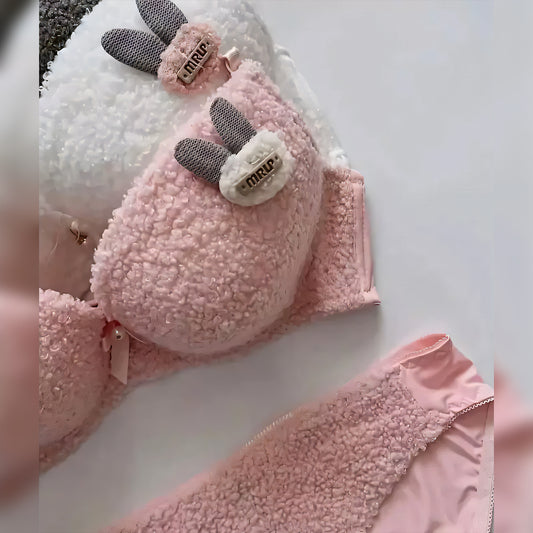 Cute Bunny Plush Bra Set - Undeora
