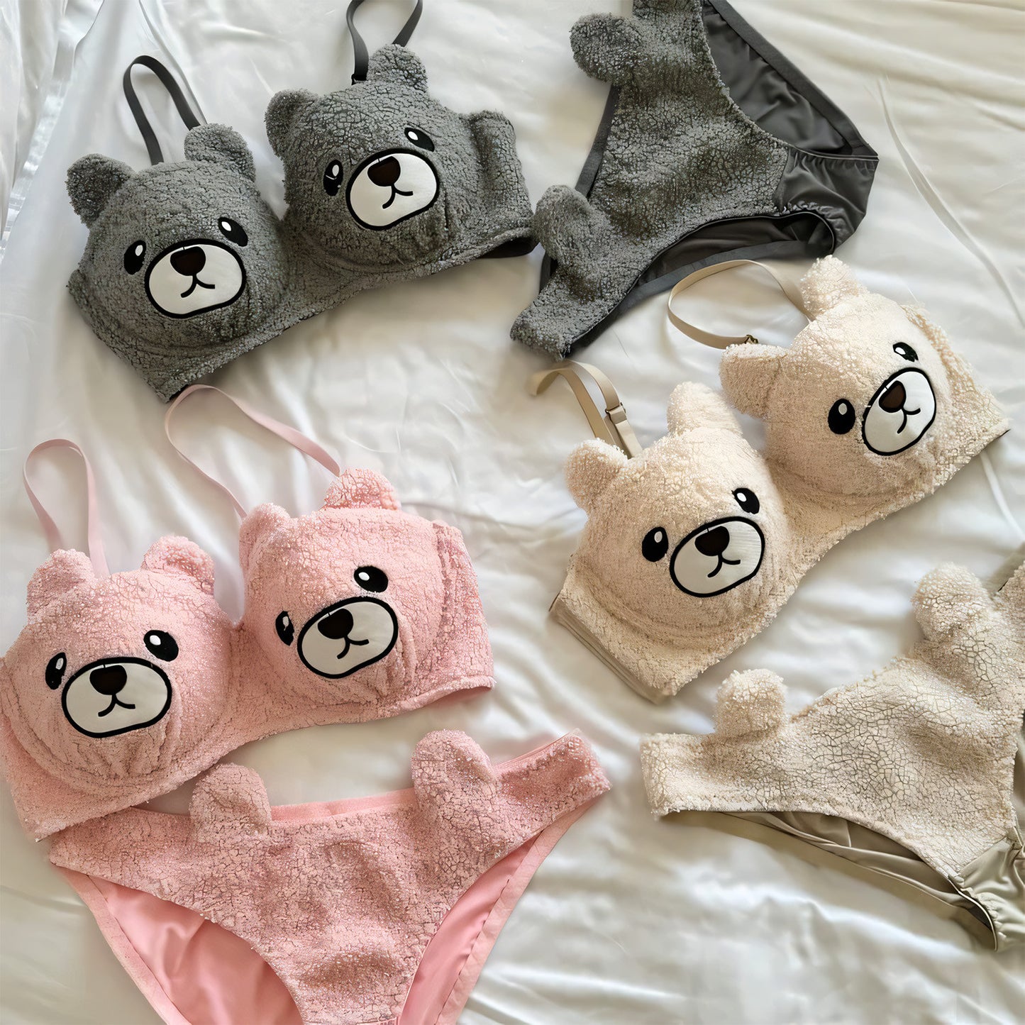 Anime Bear Soft Push-up Bra Set - Undeora