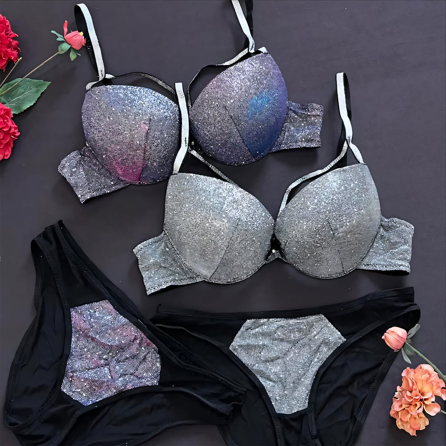 Sparkling Glittered Bra Set