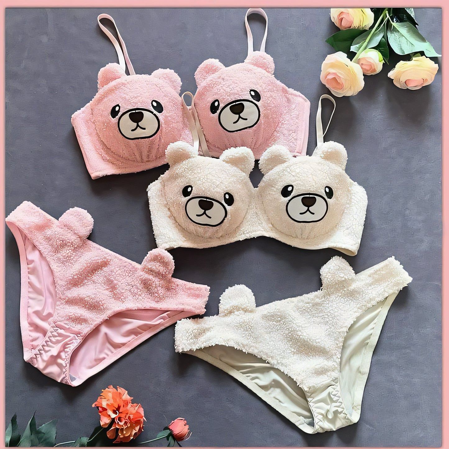 Anime Bear Soft Push-up Bra Set - Undeora