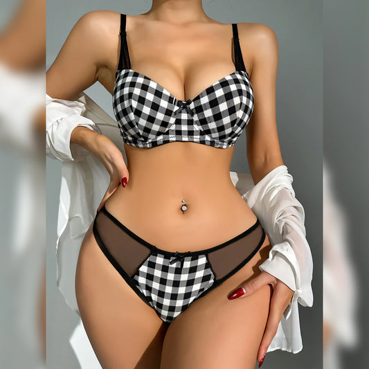 Check Design Push-up Wired Bra Set - Undeora